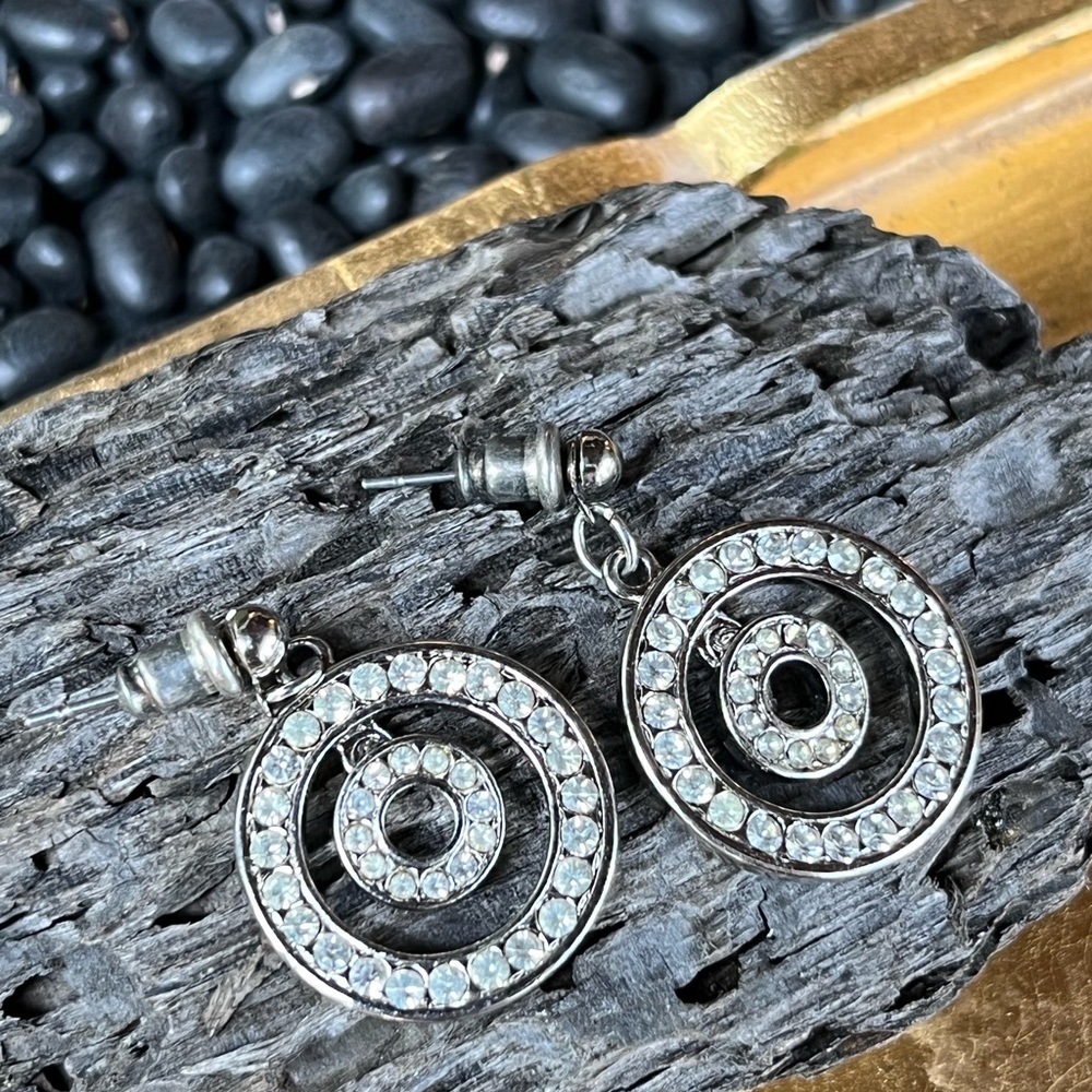 Dangle Double Hoop Rhinestone Earrings Vintage Italy